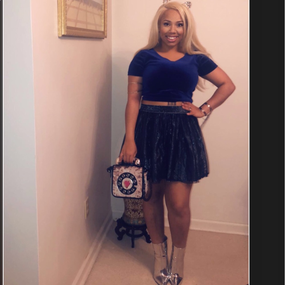 Fit and flare metallic black and silver skirt